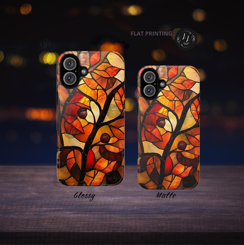 Faux Stained Glass Autumn Leaves Phone Case: Fall Mosaic Cover