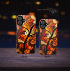Faux Stained Glass Autumn Leaves Phone Case: Fall Mosaic Cover