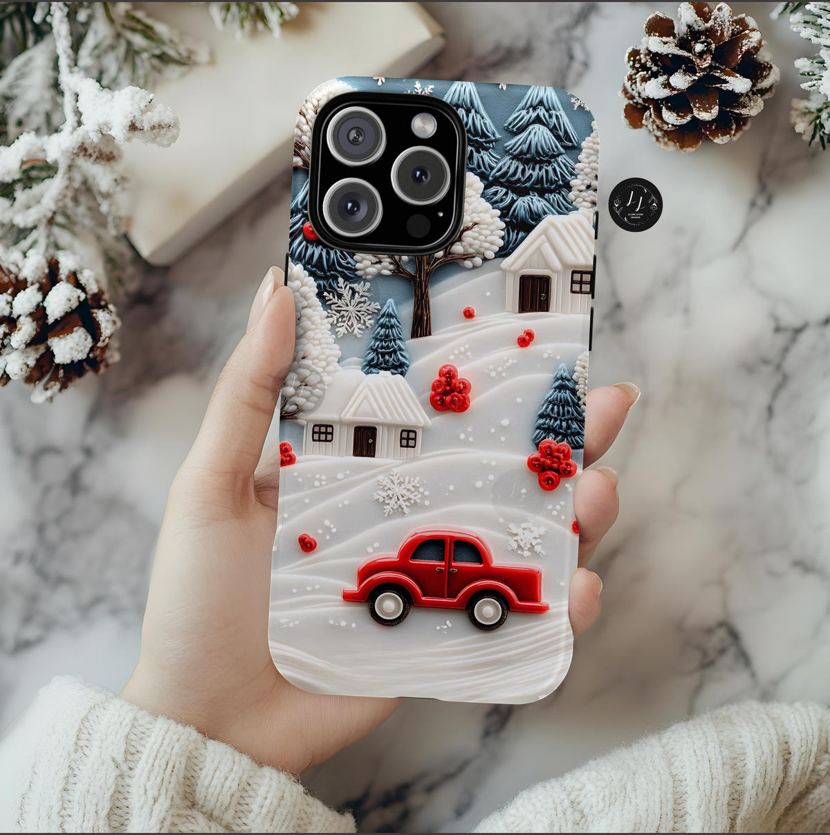 Vintage Red Truck Christmas Phone Case: Snowy Winter Holiday Cover