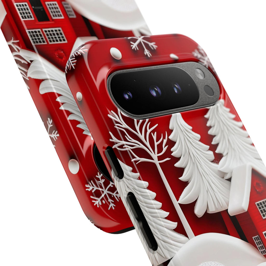 Red Christmas Tree Phone Case: Snowy Holiday Cover