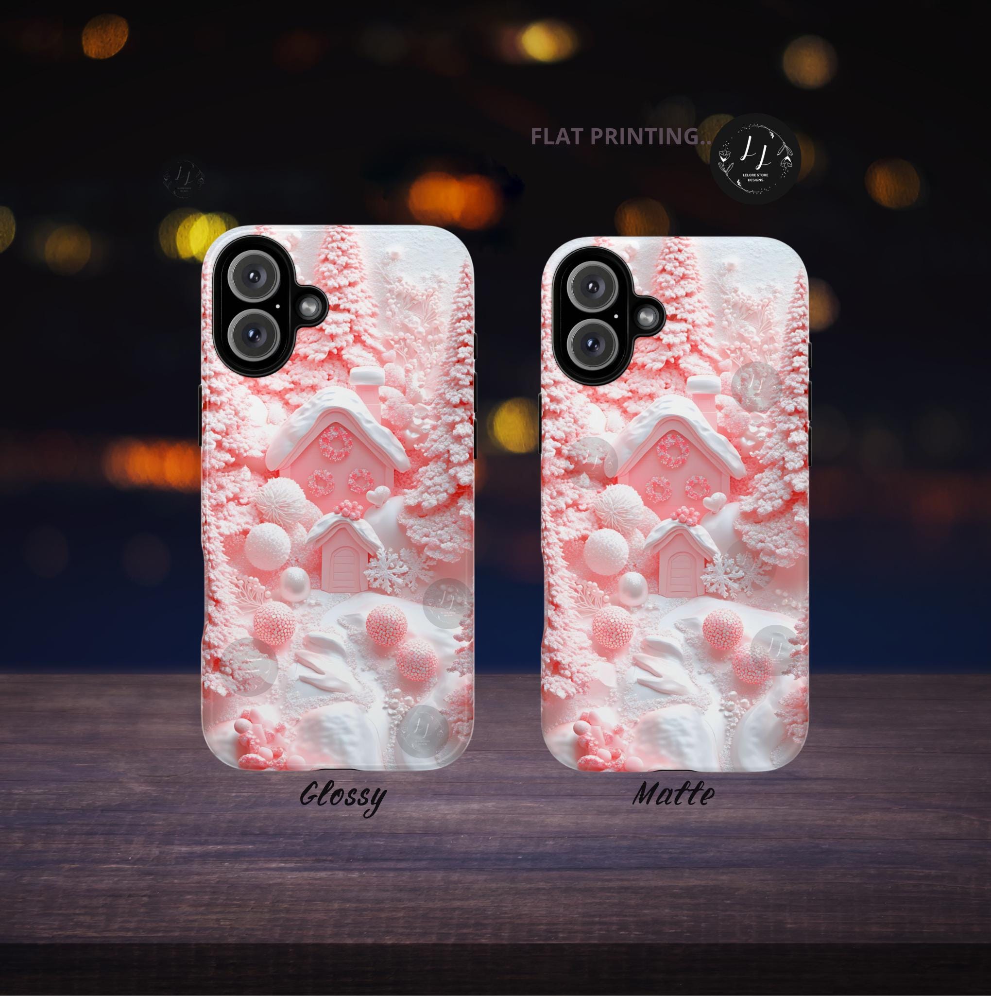 Pink Winter Forest Phone Case: Snowy Christmas Tree Holiday Cover