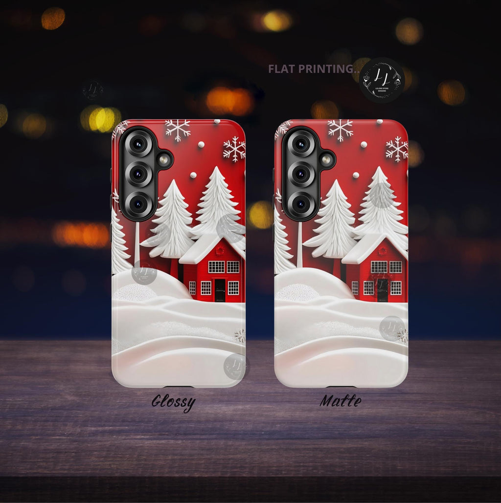 Red and White Christmas Tree Phone Case: Snowy Holiday Cover
