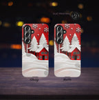 Red and White Christmas Tree Phone Case: Snowy Holiday Cover