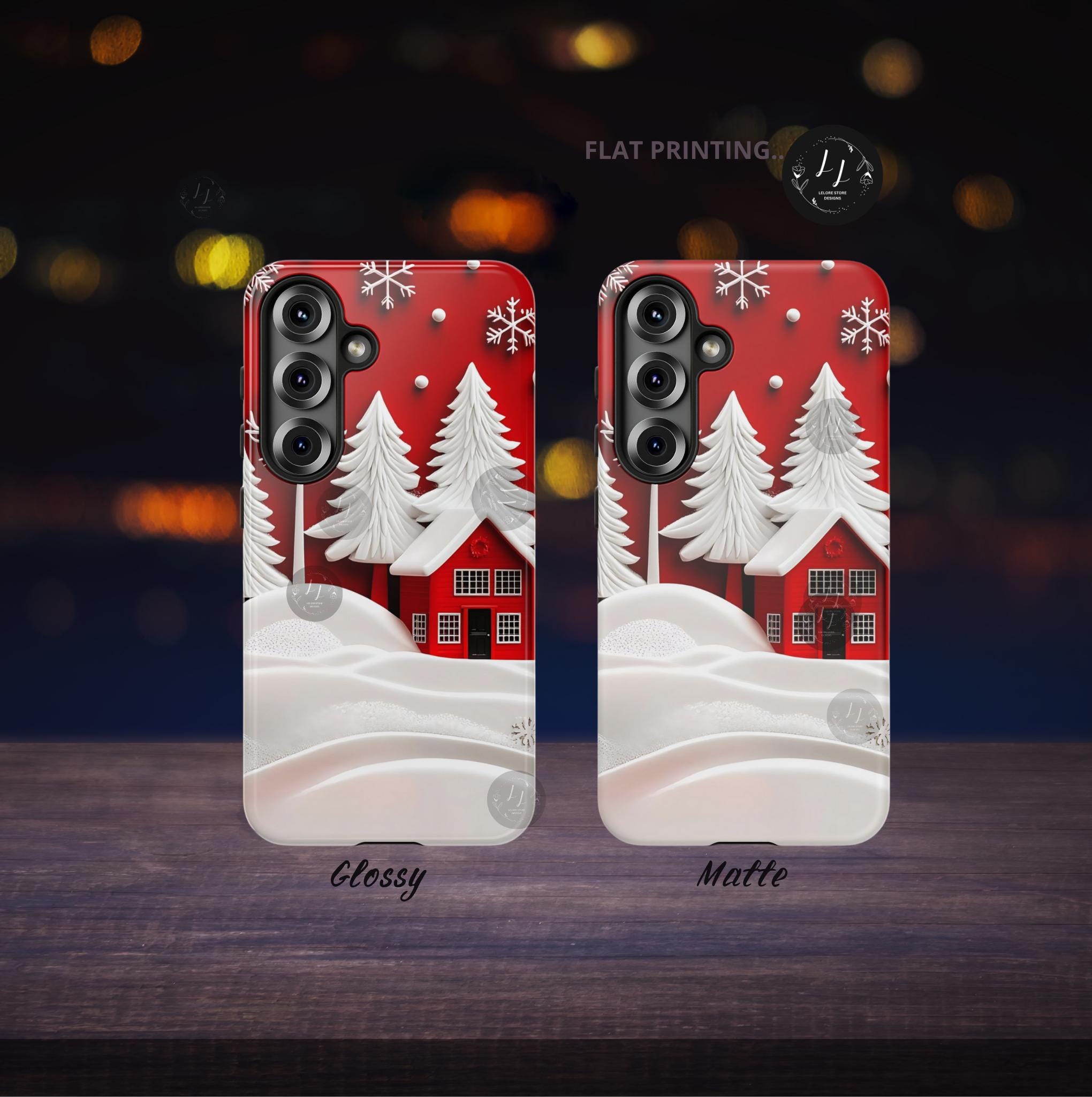 Red and White Christmas Tree Phone Case: Snowy Holiday Cover