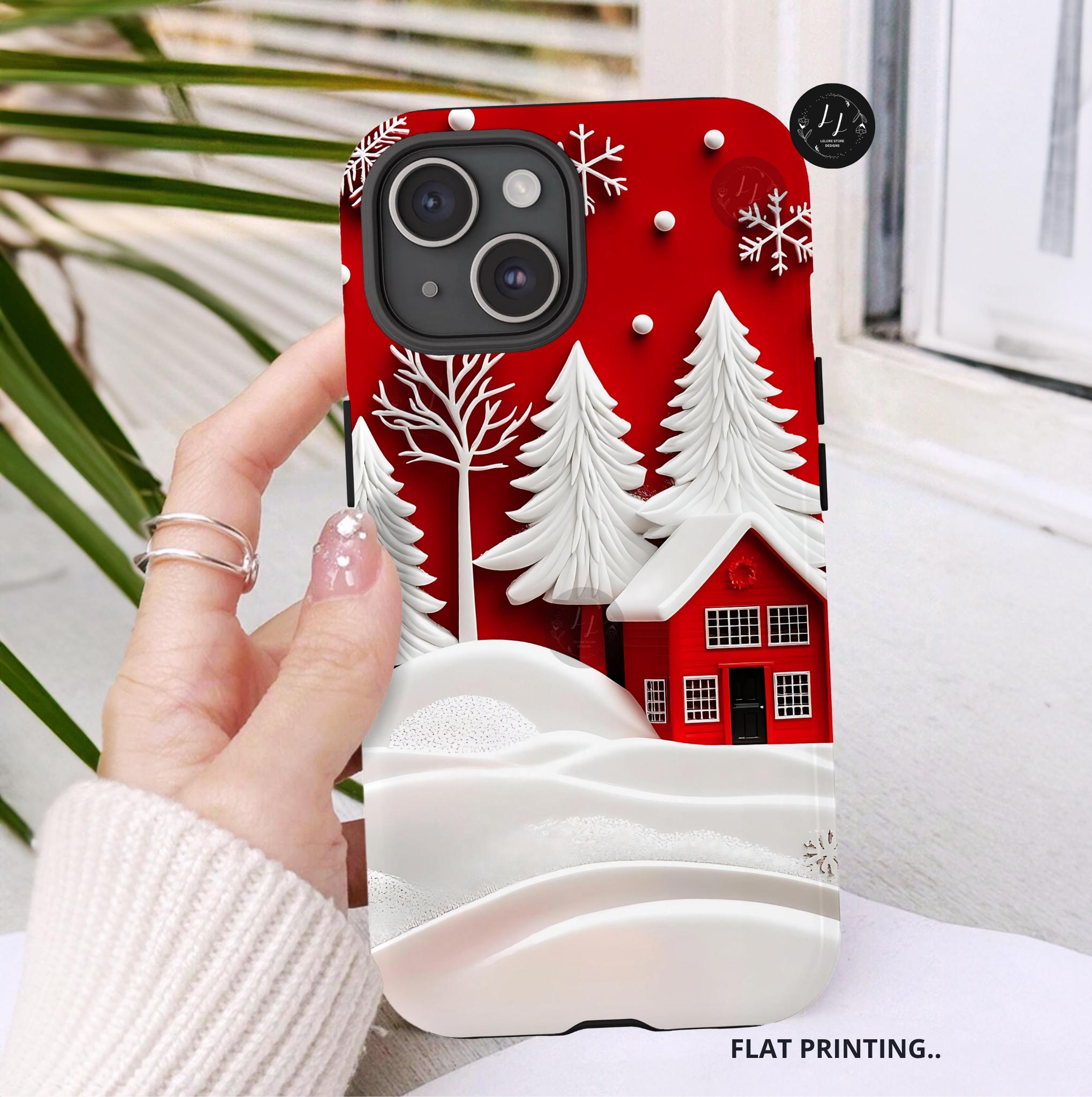Red and White Christmas Tree Phone Case: Snowy Holiday Cover