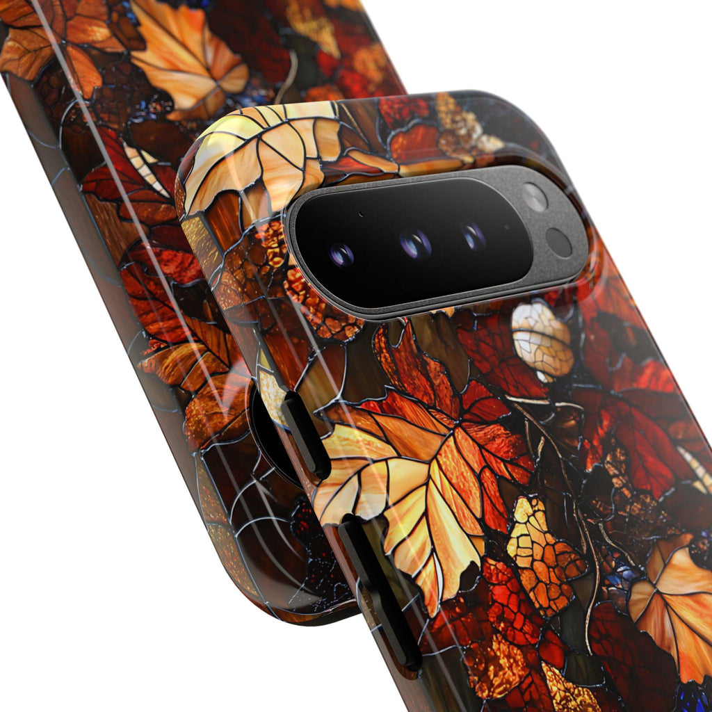 Faux Stained Glass Maple Leaf Phone Case: Cozy Fall iPhone, Galaxy, Pixel Autumn cover