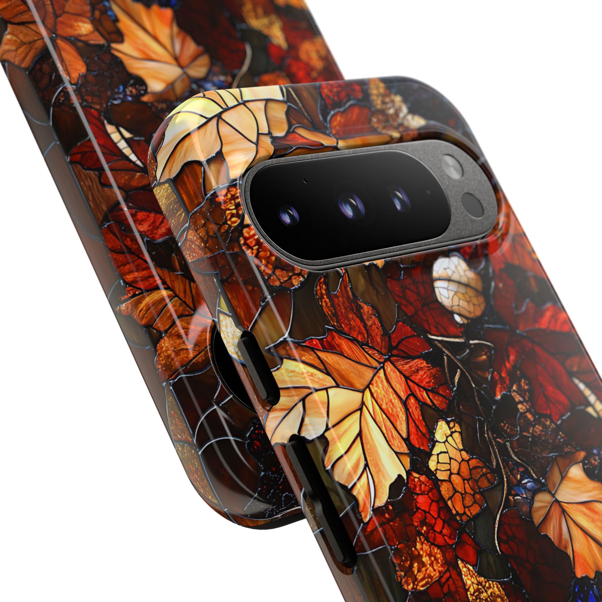 Faux Stained Glass Maple Leaf Phone Case: Cozy Fall iPhone, Galaxy, Pixel Autumn cover