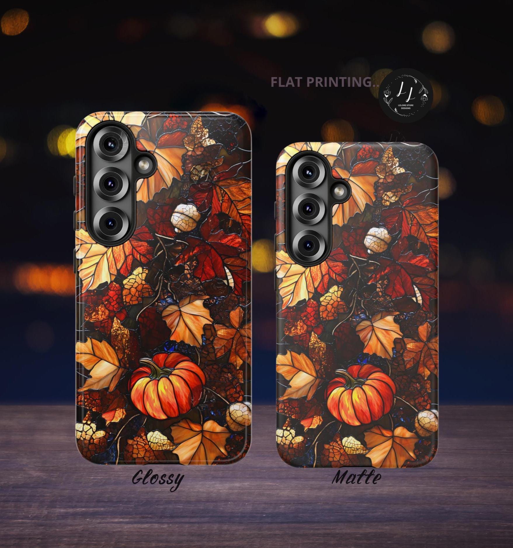 Faux Stained Glass Maple Leaf Phone Case: Cozy Fall iPhone, Galaxy, Pixel Autumn cover