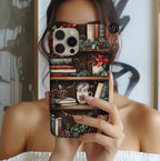 Bookish Christmas Phone Case: Cozy Holiday Bookshelf Design