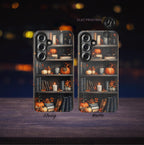 Bookish Pumpkin Fall Phone Case Brown Bookshelf Aesthetic iPhone 16 15 14 Pro Max, Galaxy S25 S24 Ultra, Pixel 9 8 Case  Autumn Gift Idea