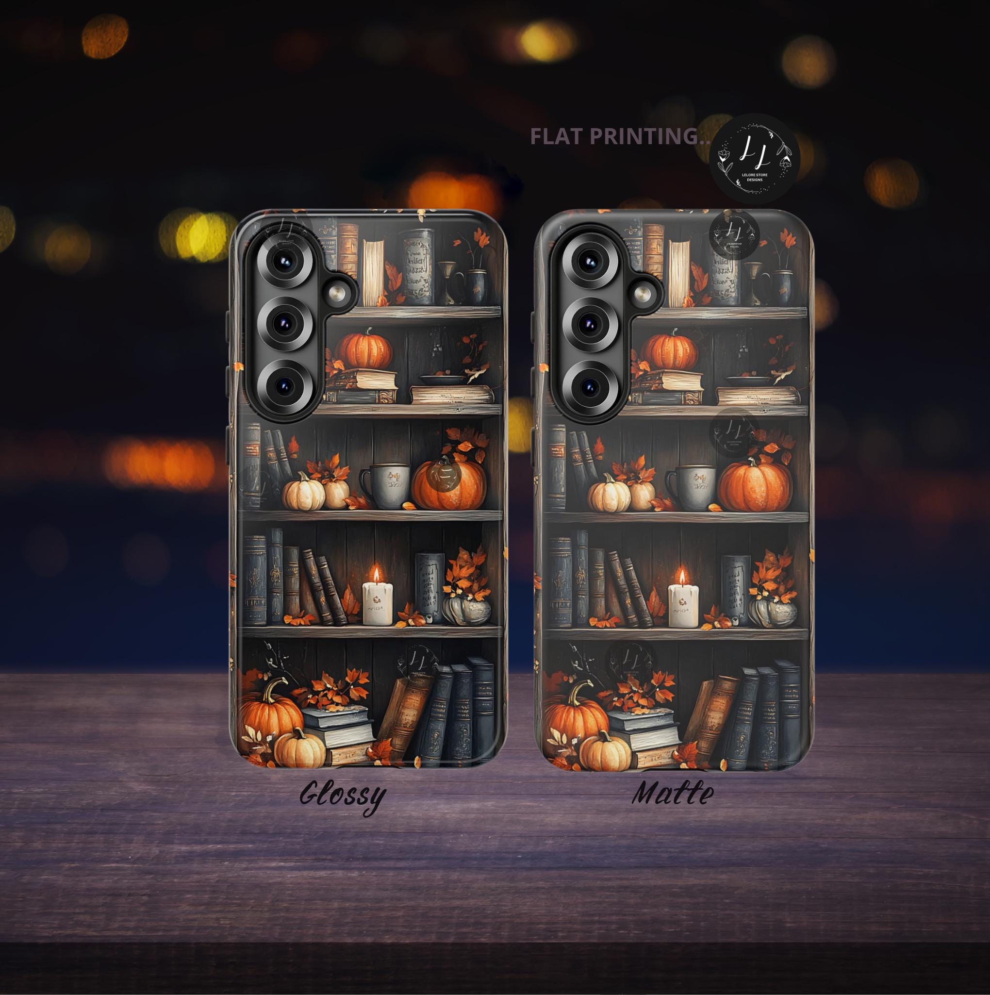 Bookish Pumpkin Fall Phone Case Brown Bookshelf Aesthetic iPhone 16 15 14 Pro Max, Galaxy S25 S24 Ultra, Pixel 9 8 Case  Autumn Gift Idea