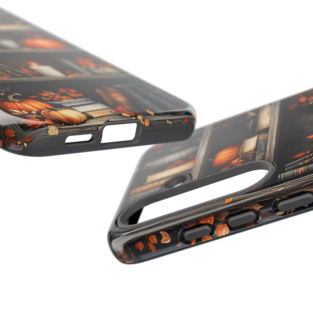 Bookish Pumpkin Fall Phone Case Brown Bookshelf Aesthetic iPhone 16 15 14 Pro Max, Galaxy S25 S24 Ultra, Pixel 9 8 Case  Autumn Gift Idea