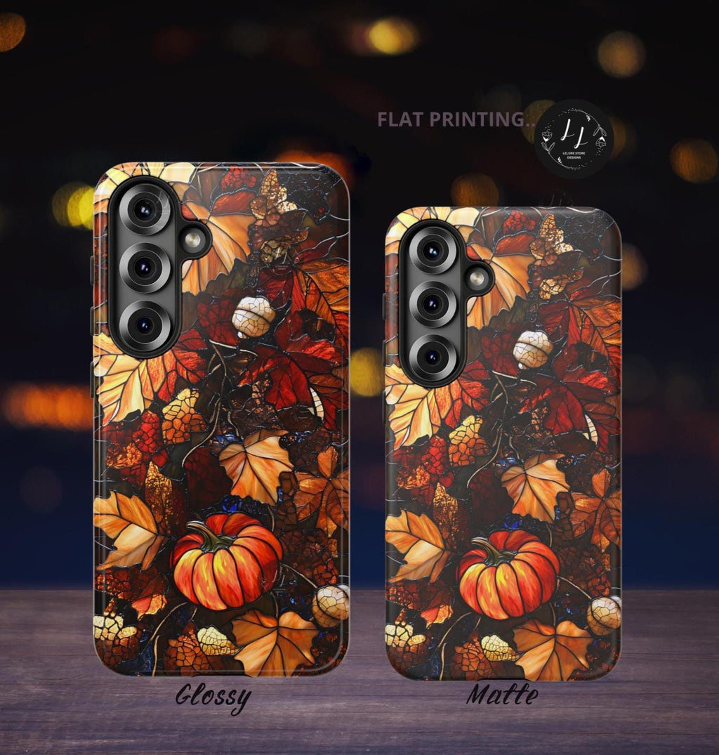Maple Leaves Faux Stained Glass Phone Case Fall Aesthetic Cover, Cozy Autumn Gift for iPhone 16 15 14 13, Galaxy S25 S24, Pixel 9 Pro Case