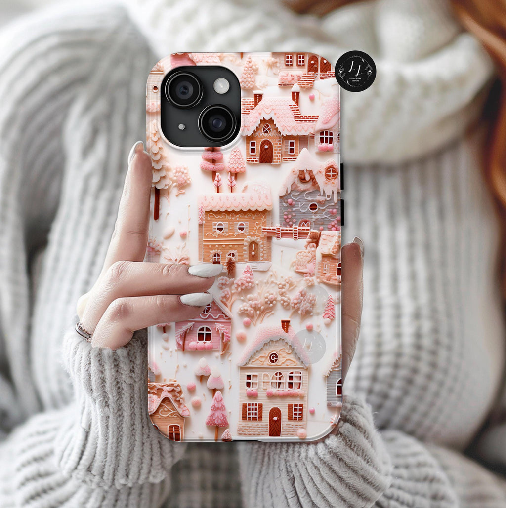 Enchanted Pink Winter Village Phone Case, Festive Holiday Aesthetic, Cozy Christmas Gift, iPhone, Samsung, Pixel Smartphone Case
