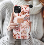 Enchanted Pink Winter Village Phone Case, Festive Holiday Aesthetic, Cozy Christmas Gift, iPhone, Samsung, Pixel Smartphone Case