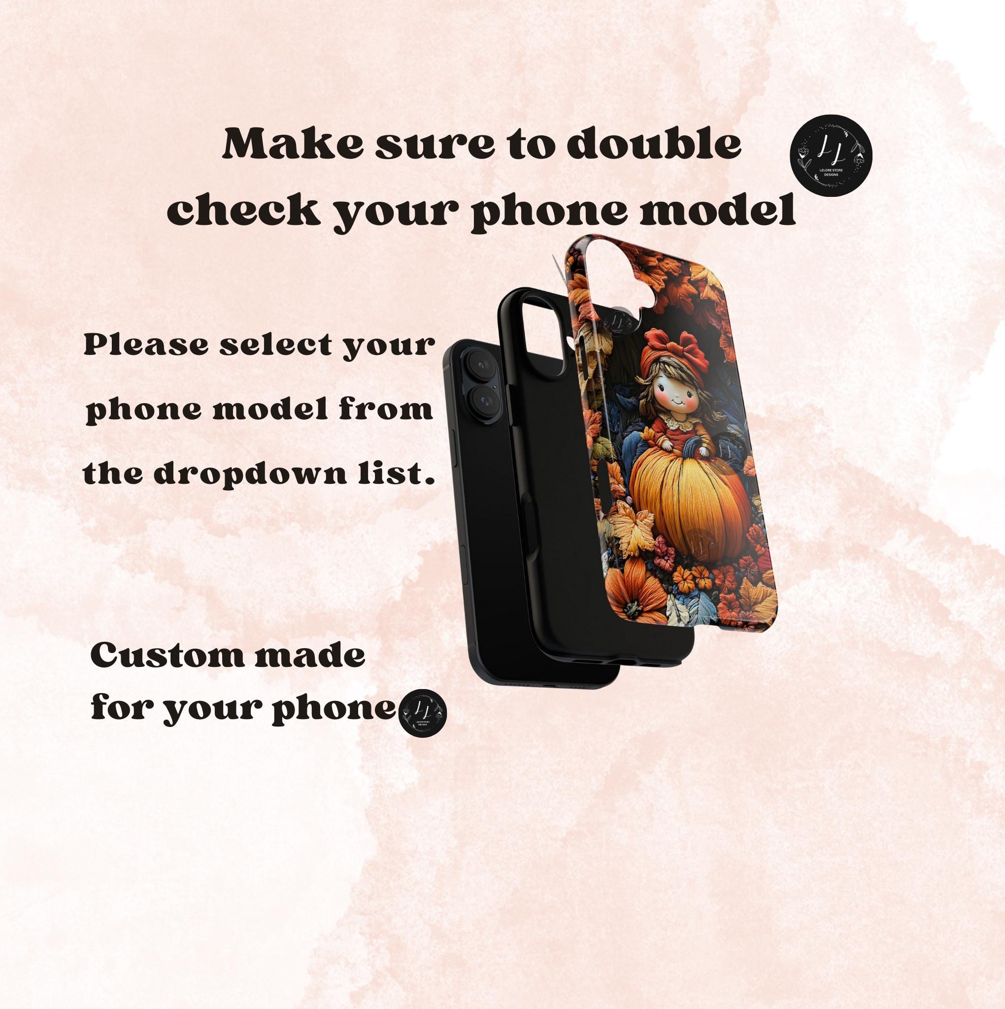 Autumn Girl and Pumpkin Phone Case, Embroidered Effect Fall iPhone Galaxy Pixel covers