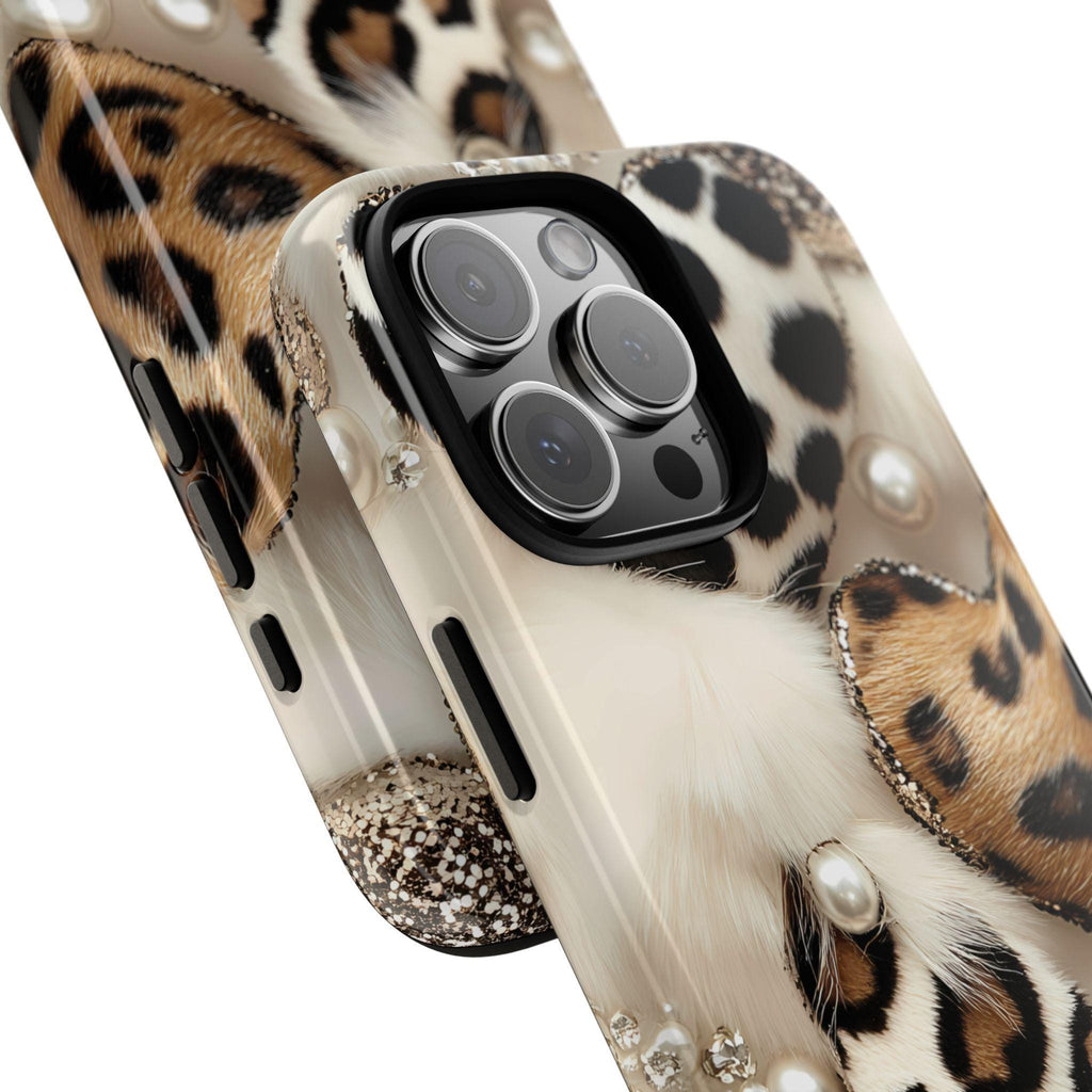 Leopard Print Hearts Phone Case: Glam Animal Print iPhone, Galaxy, Pixel