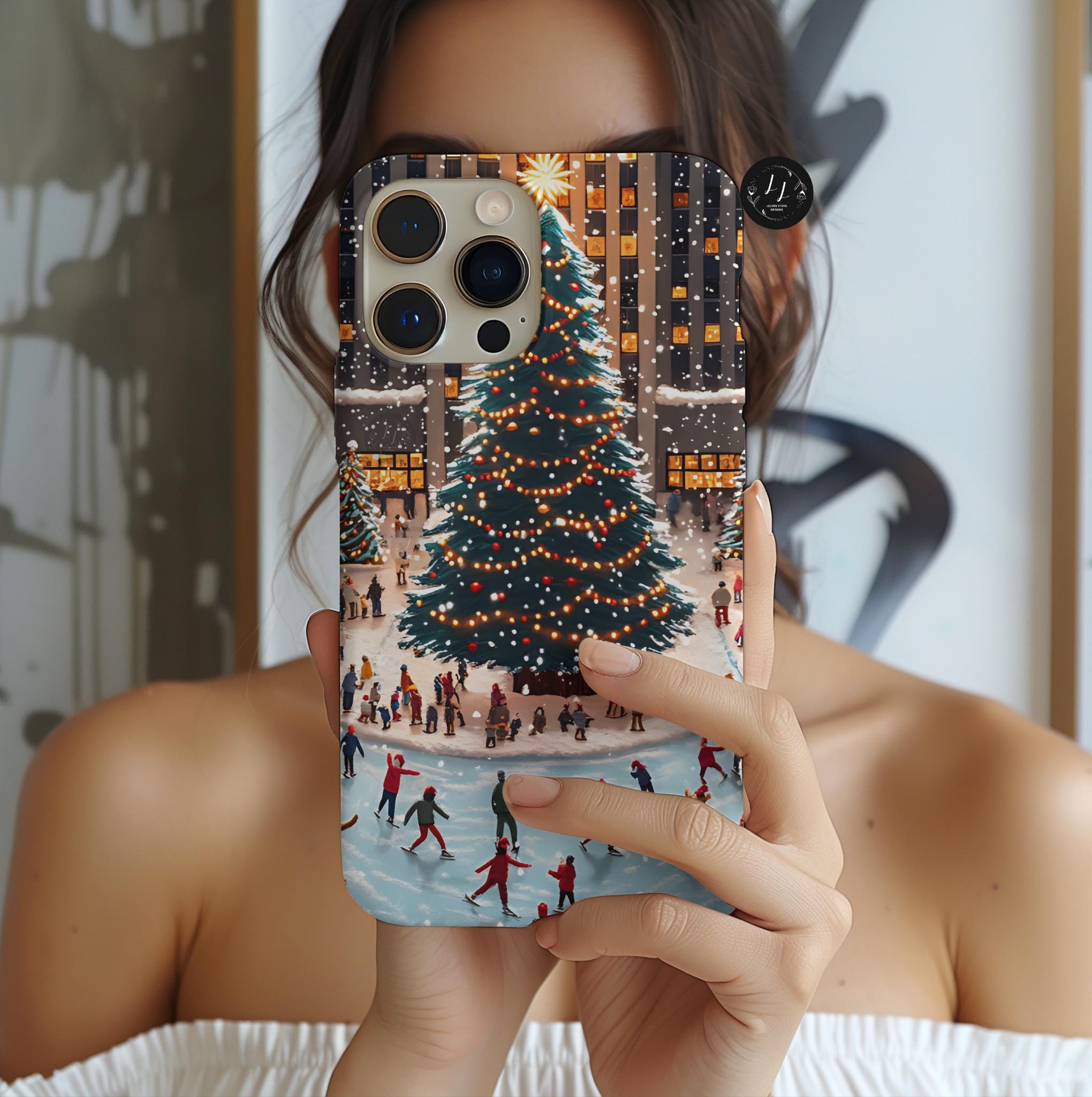 Vintage Christmas Phone Case: New York Skaters, Winter Holiday