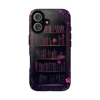 Gothic Bookshelf Phone Case: Dark Purple Roses, Book Lover Gift, Literary Cover