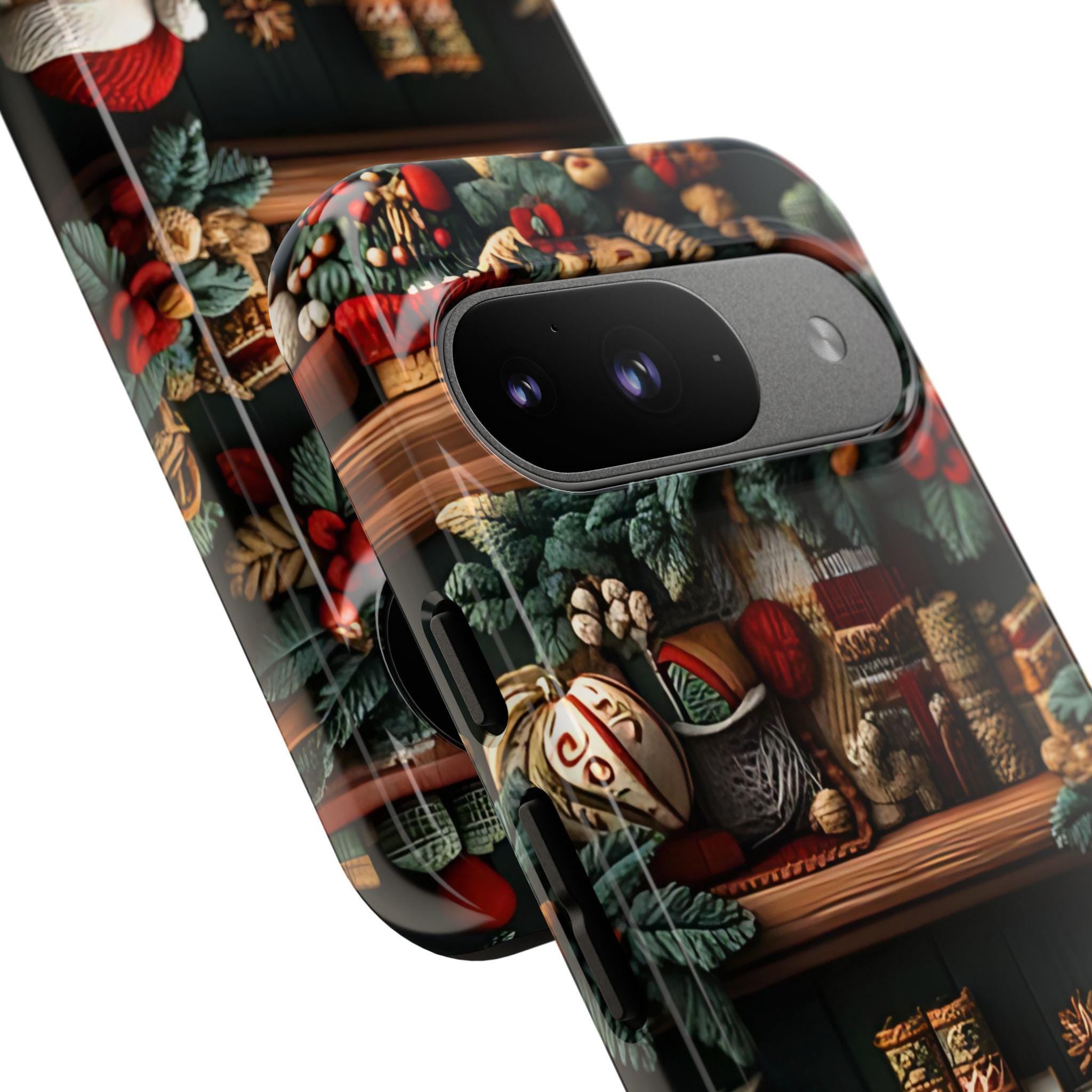 Bookish Christmas Bookshelf Phone Case: Santa Claus Lovers Gift