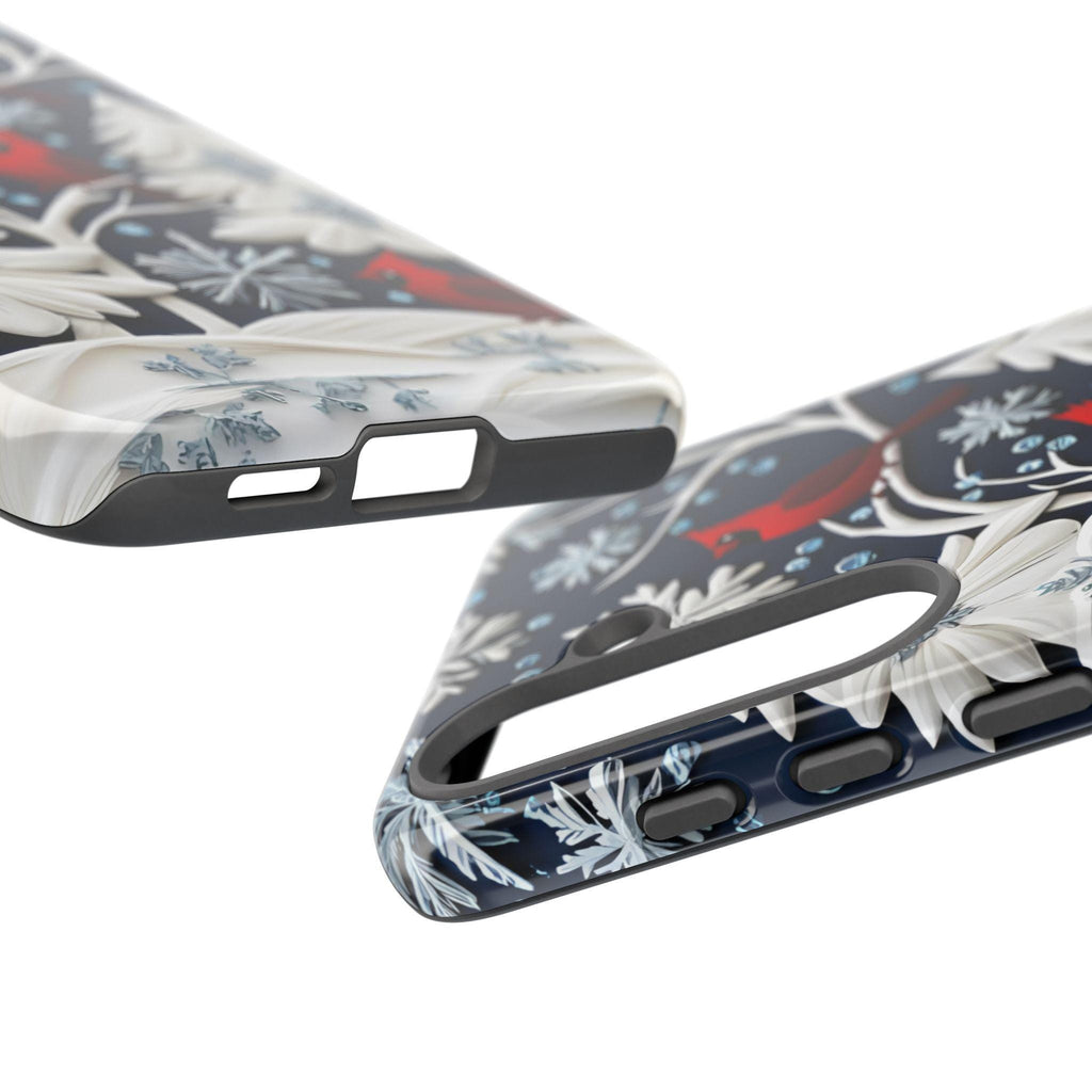 Winter Cardinal Snowflake Phone Case, Festive Holiday Design iPhone Galaxy Pixel