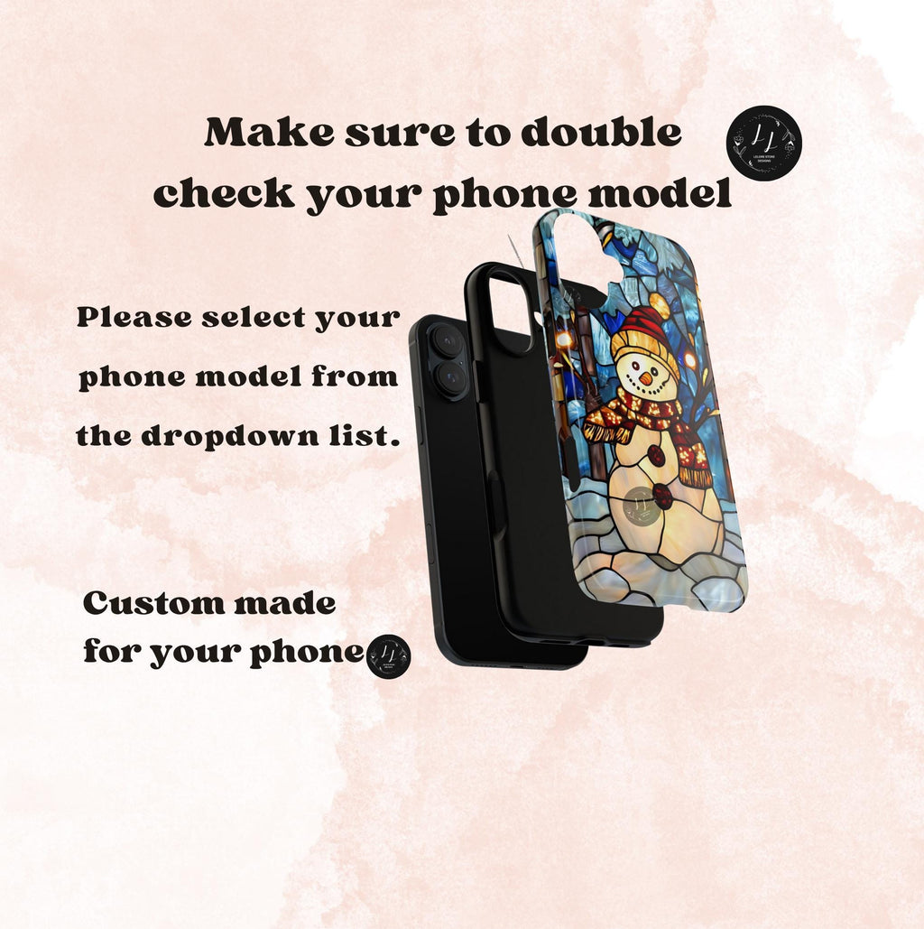 Faux Stained Glass Snowman Christmas Phone Case,  Festive Winter Touch Cover, iPhone, Galaxy, pixel