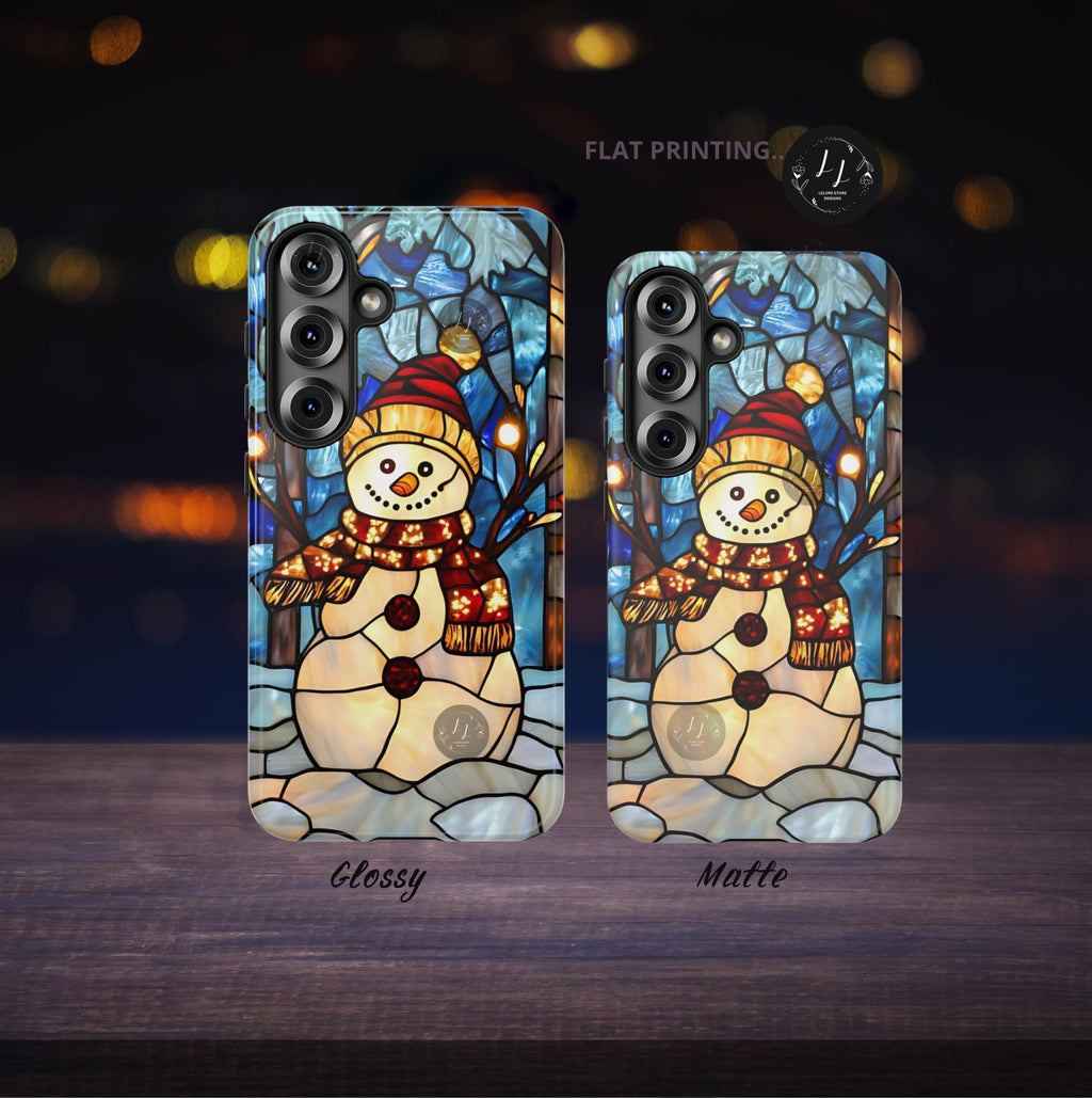 Faux Stained Glass Snowman Christmas Phone Case,  Festive Winter Touch Cover, iPhone, Galaxy, pixel