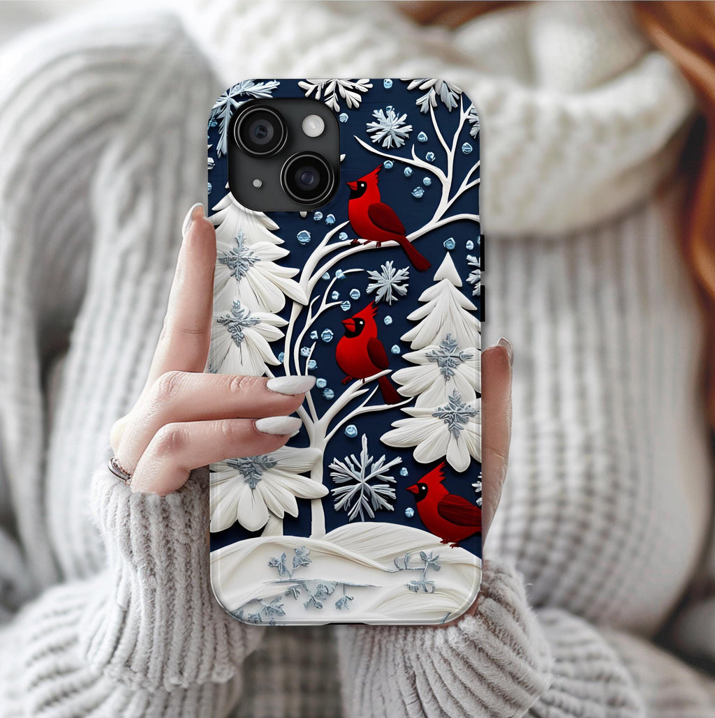 Winter Cardinal Snowflake Phone Case, Festive Holiday Design iPhone Galaxy Pixel