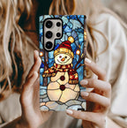 Faux Stained Glass Snowman Christmas Phone Case,  Festive Winter Touch Cover, iPhone, Galaxy, pixel