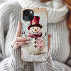 Vintage Christmas Snowman Phone Case: Nostalgic Holiday Postcard Design