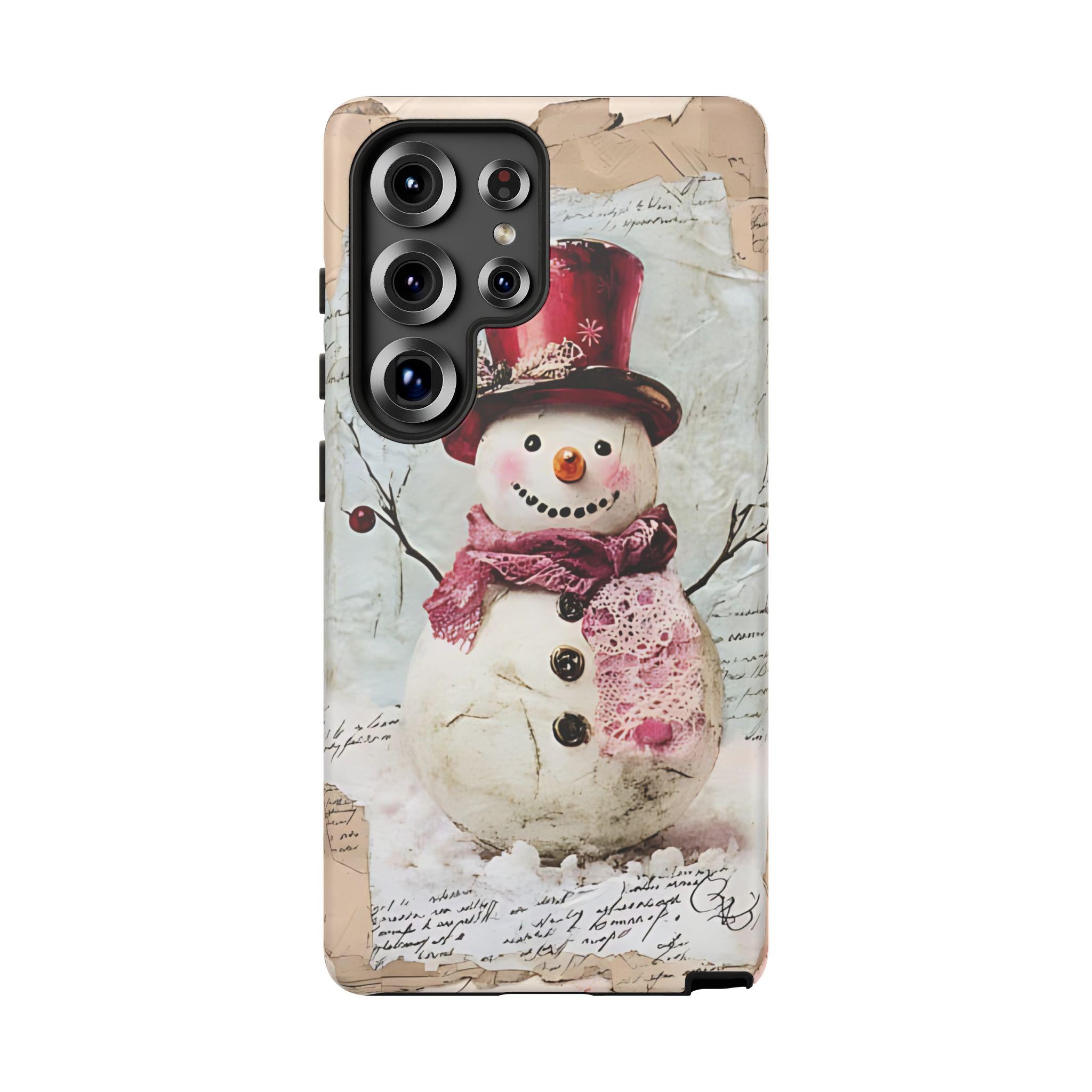 Vintage Christmas Snowman Phone Case: Nostalgic Holiday Postcard Design