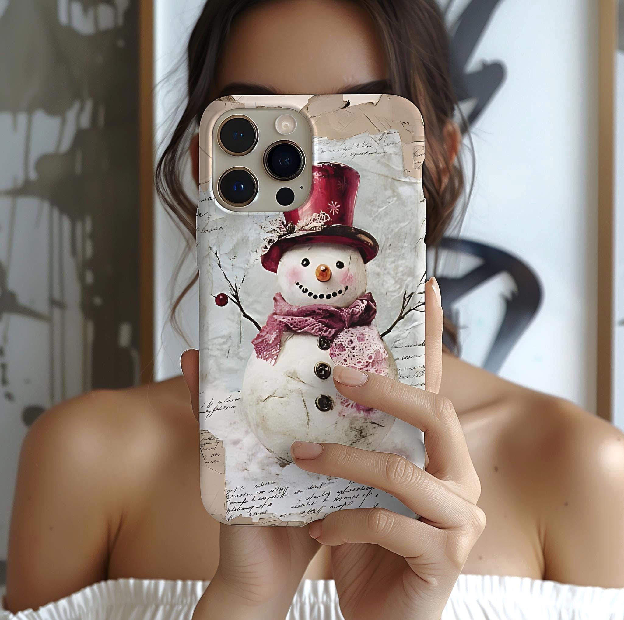 Vintage Christmas Snowman Phone Case: Nostalgic Holiday Postcard Design