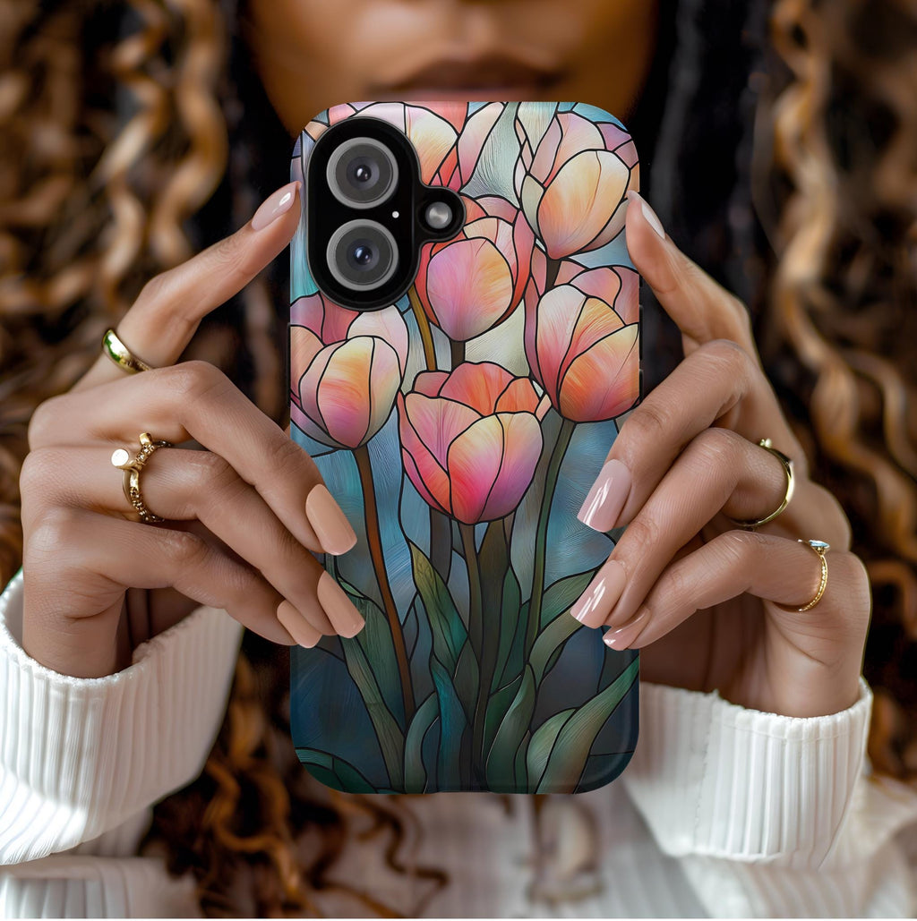 Tulip Phone Case: Faux Stained Glass Floral Design