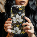 Magnolia Faux Stained Glass Phone Case: Green Floral Botanical Design