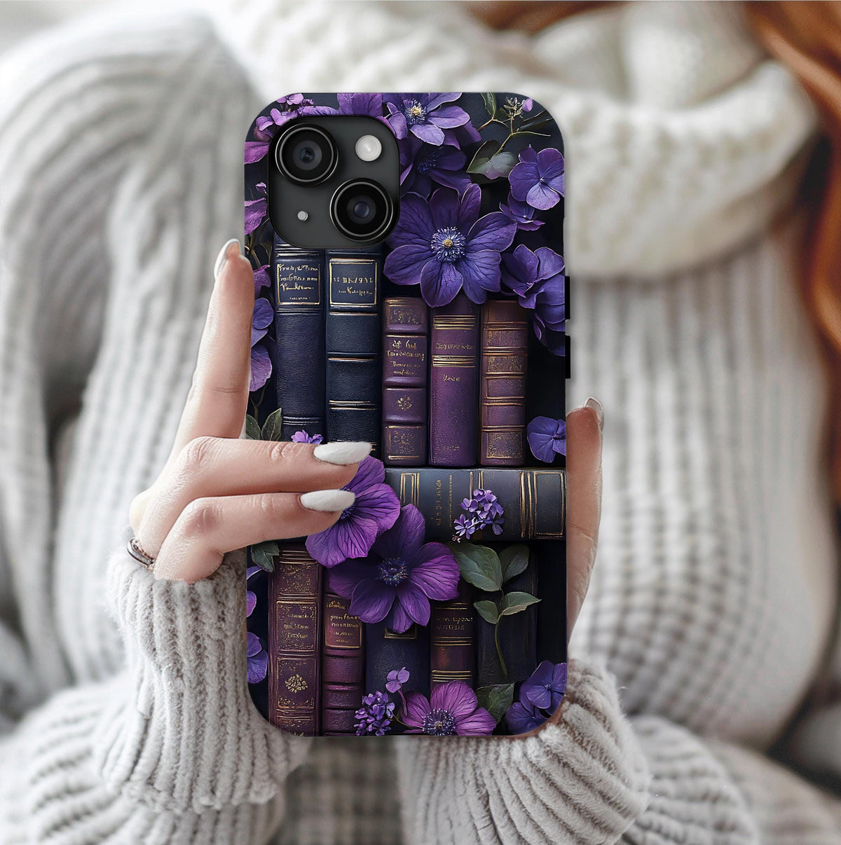 Gothic Bookshelf Phone Case: Floral Dark Academia iPhone, Galaxy, Pixel