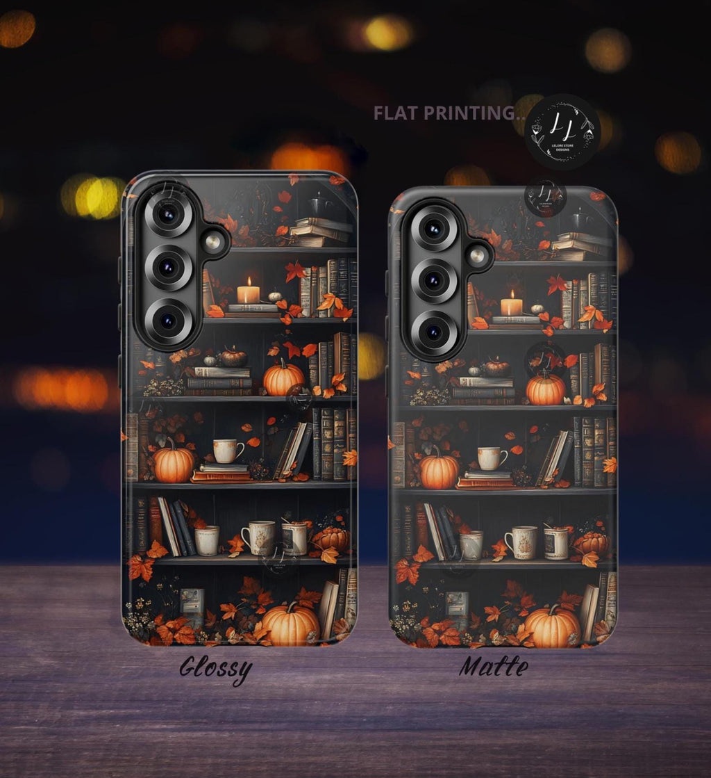 Fall Bookshelf Phone Case: Bookish Pumpkin Library Design Bookcase iPhone  Book Shelf Bookworm Gift