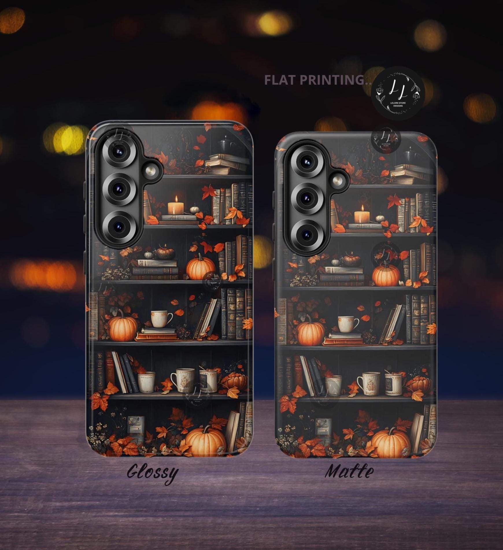 Fall Bookshelf Phone Case: Bookish Pumpkin Library Design Bookcase iPhone  Book Shelf Bookworm Gift