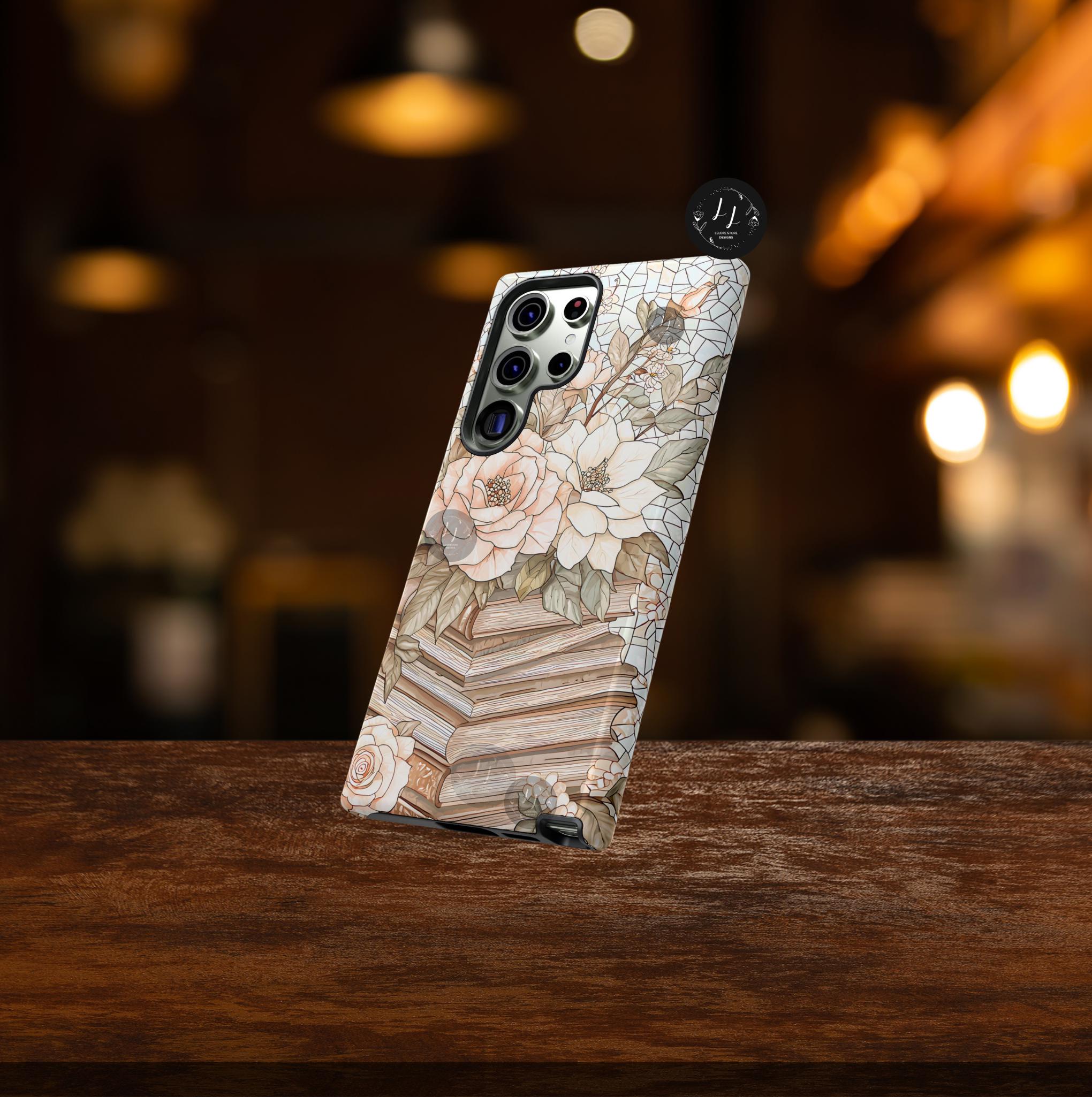 Fall Floral Faux Stained Glass Phone Case: Book Lover Gift