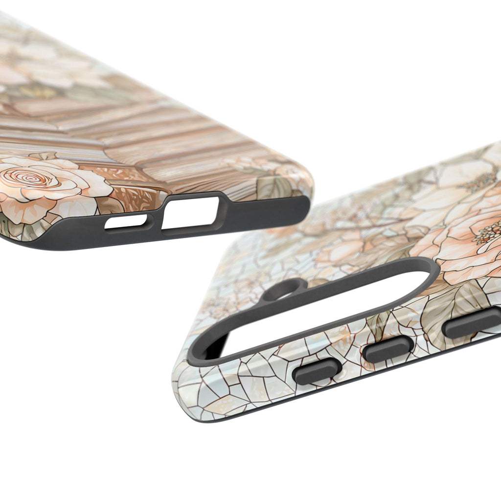 Fall Floral Faux Stained Glass Phone Case: Book Lover Gift
