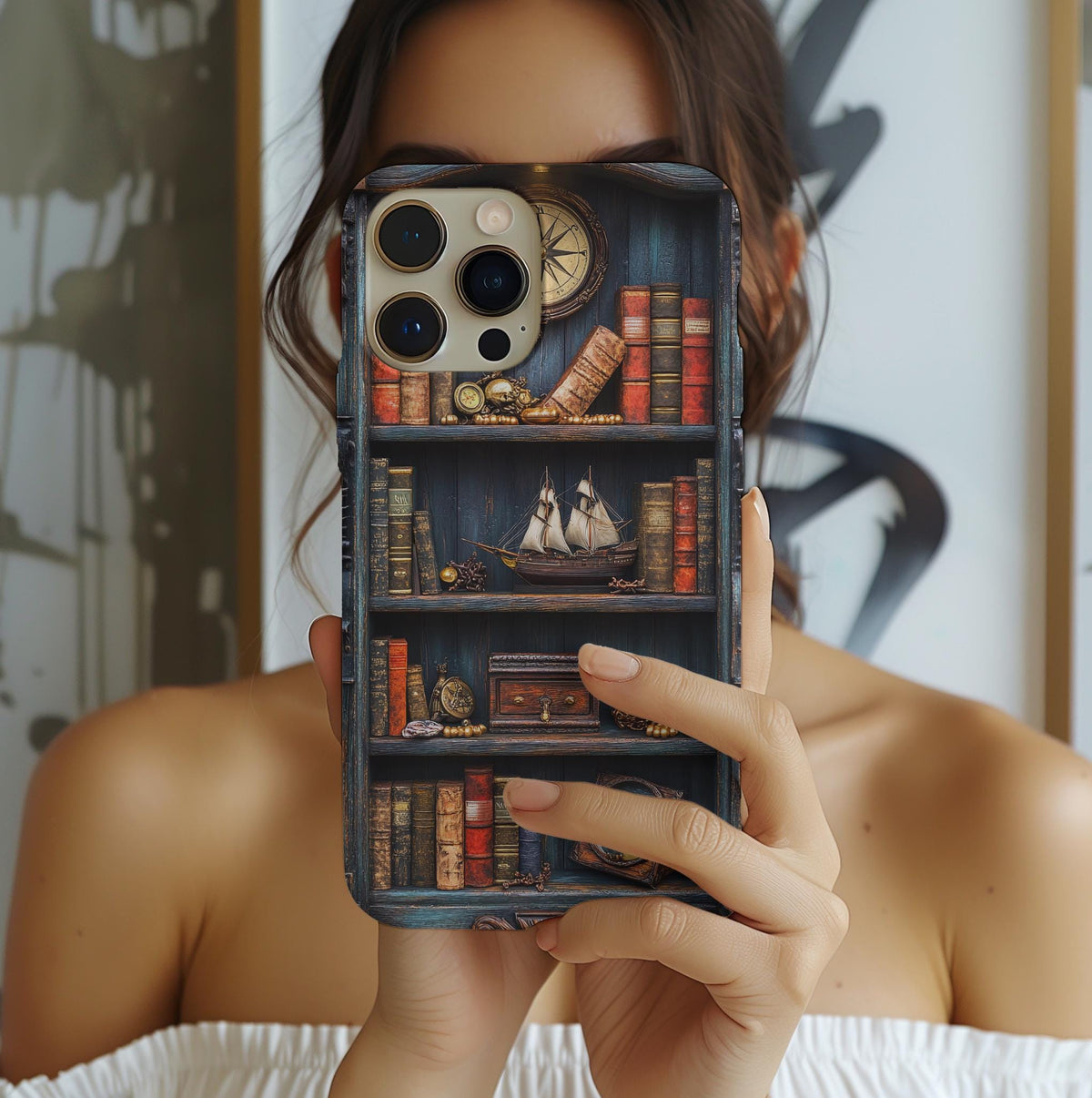 Nautical Bookshelf Phone Case: Pirate Book Lover Gift, Fantasy Bookish Lover, Vintage  Cover