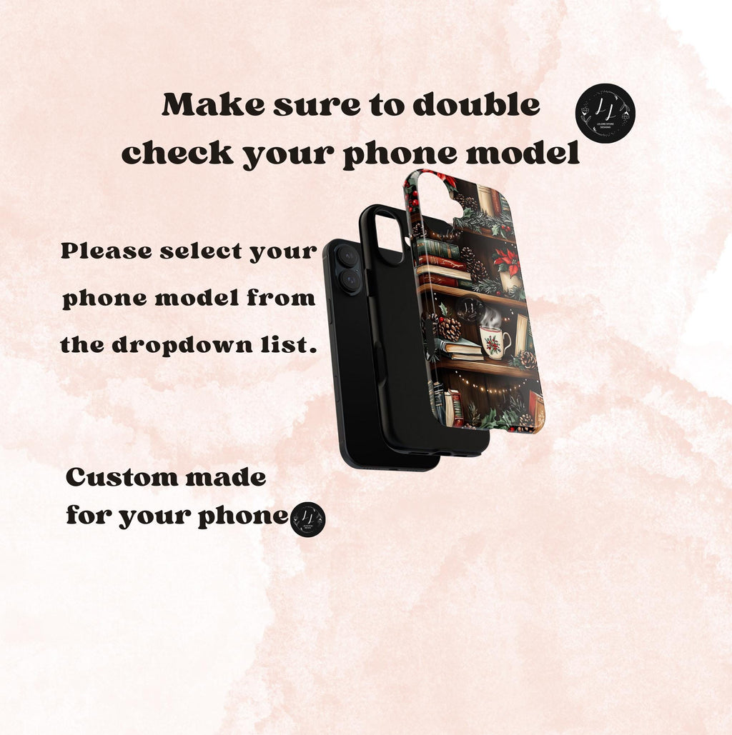 Christmas Bookshelf Phone Case: Festive Holiday Coffee Lover Gift