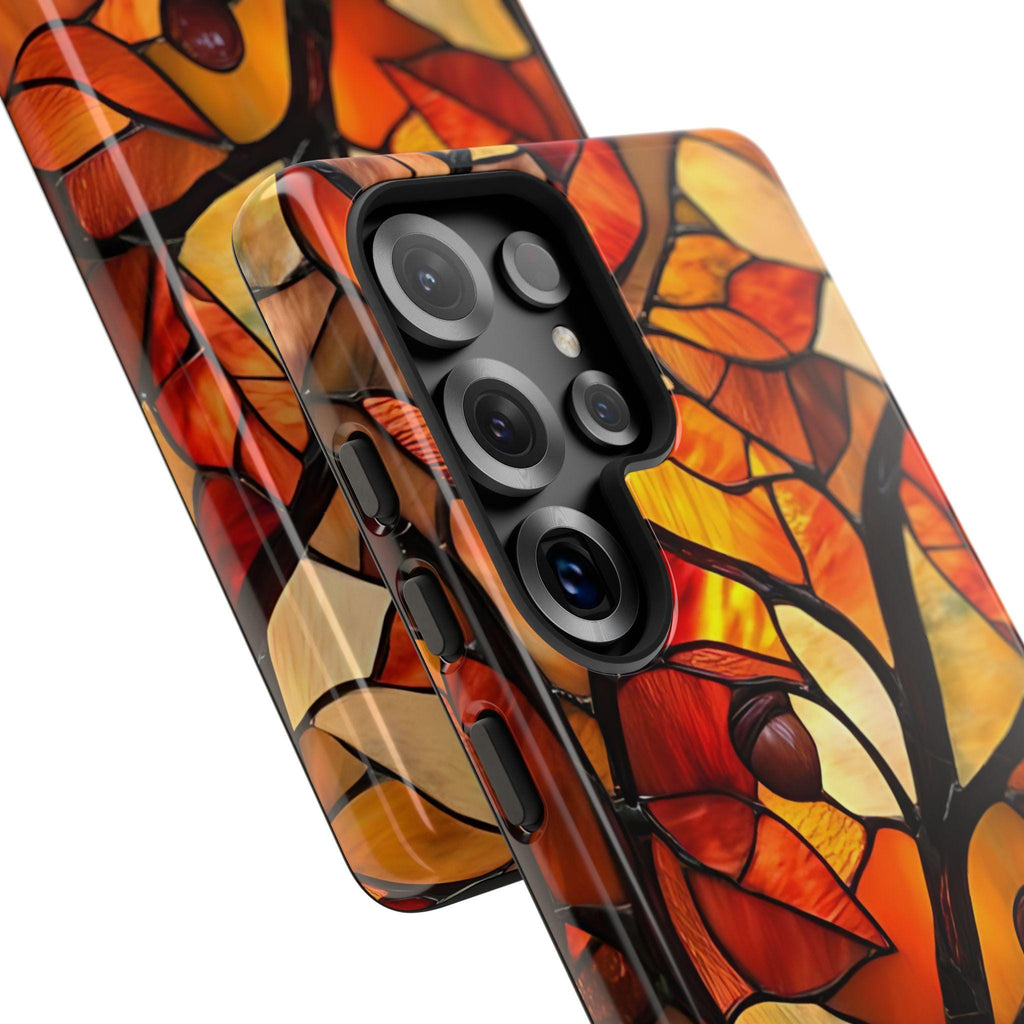 Faux Stained Glass Autumn Leaves Phone Case: Fall Mosaic Cover