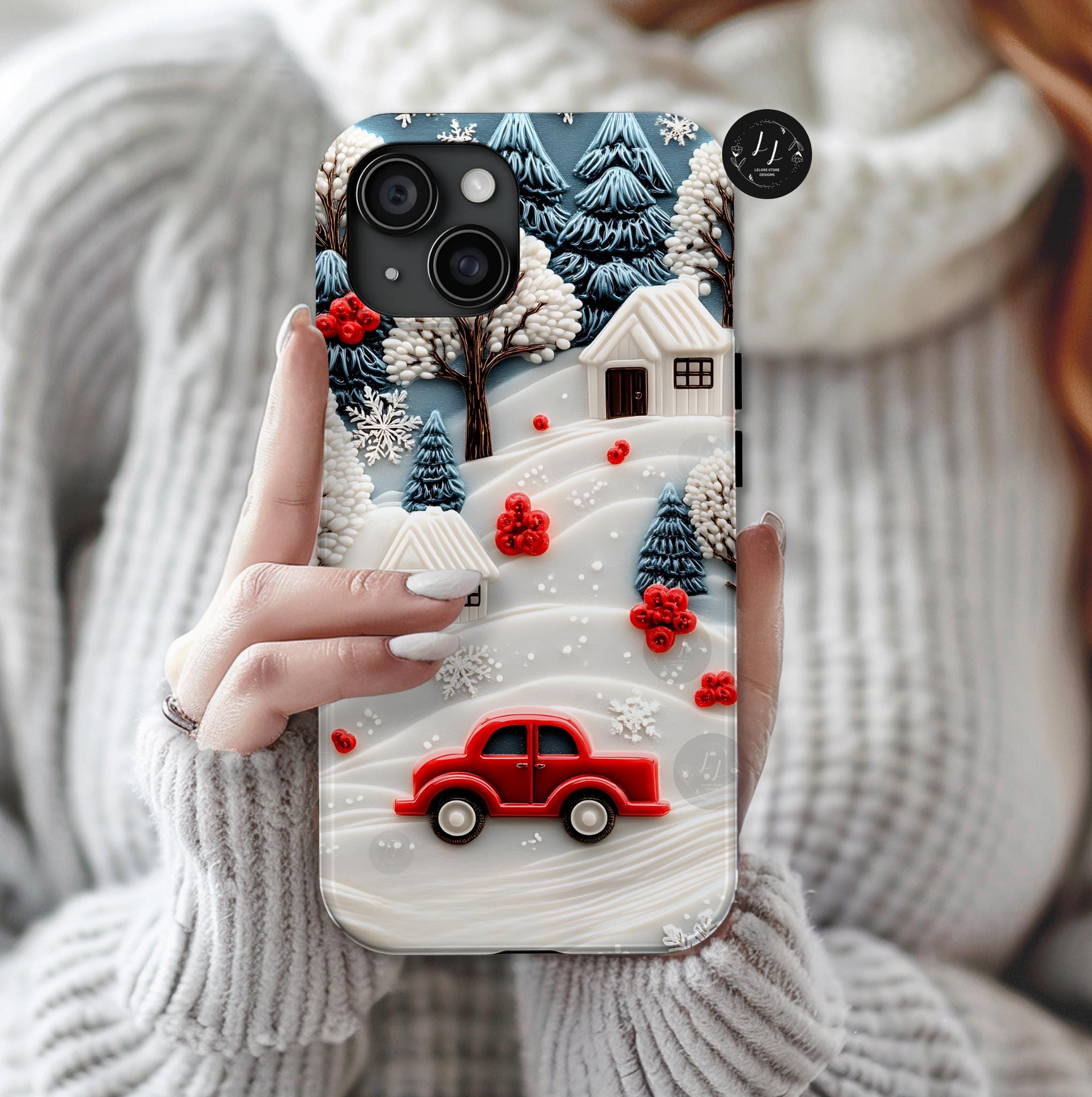 Vintage Red Truck Christmas Phone Case: Snowy Winter Holiday Cover