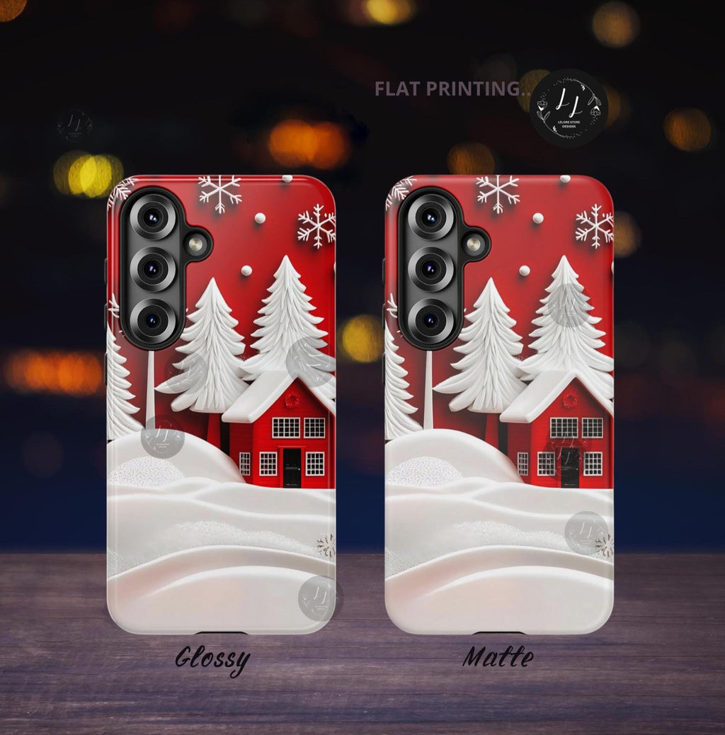 Red Christmas Tree Phone Case: Snowy Holiday Cover