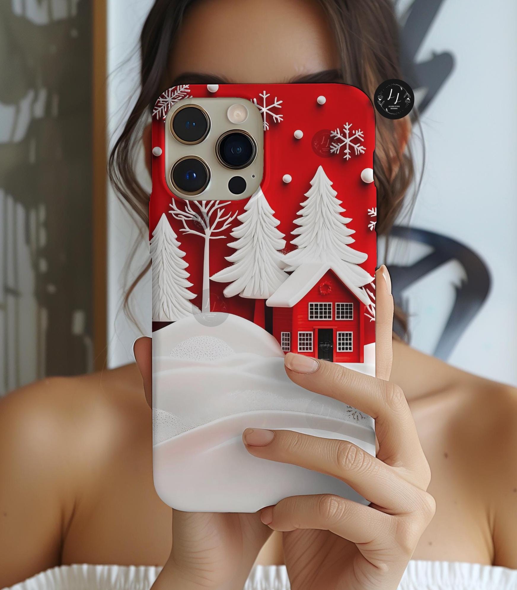 Red Christmas Tree Phone Case: Snowy Holiday Cover