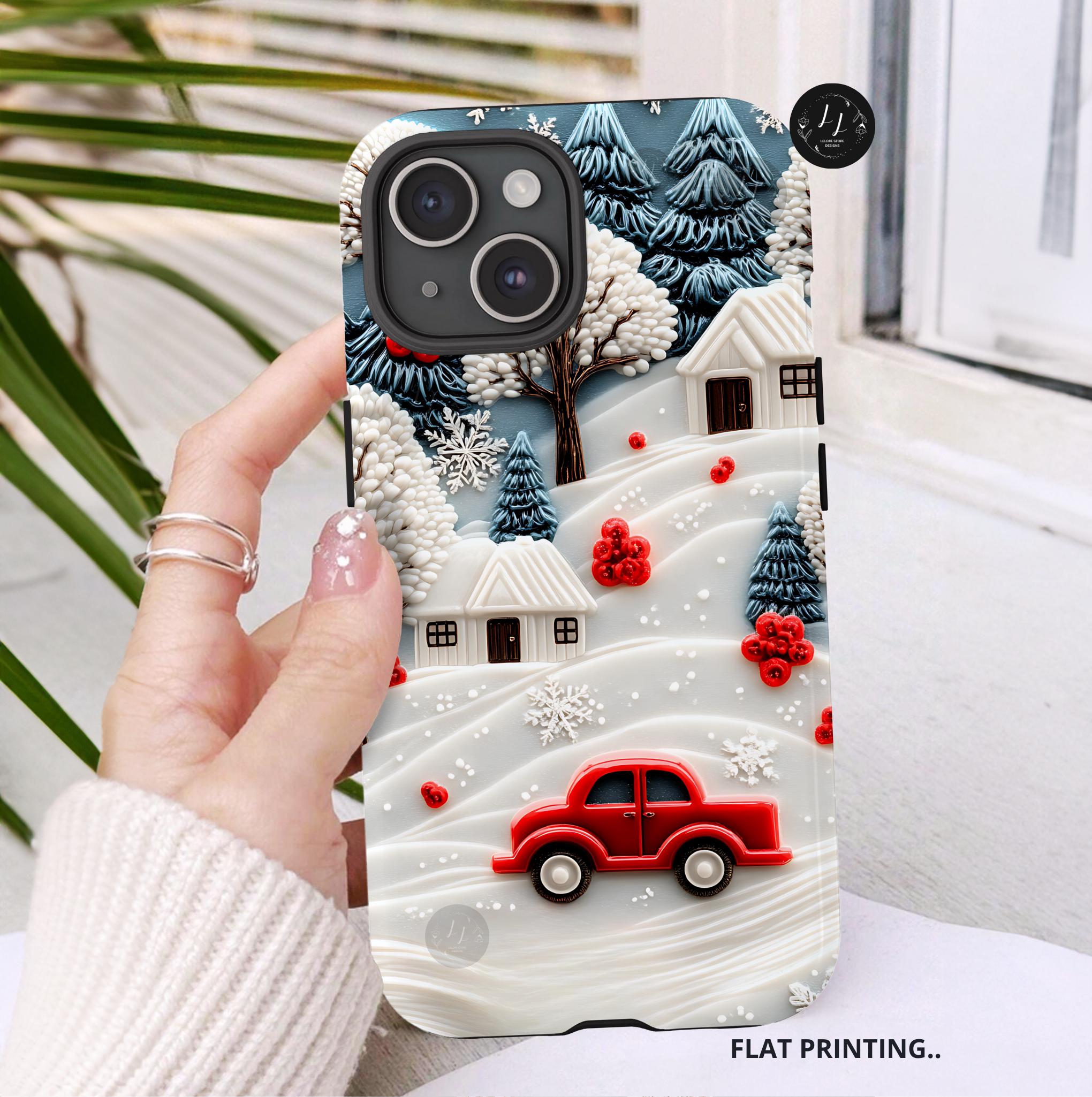 Vintage Red Truck Christmas Phone Case: Snowy Winter Holiday Cover