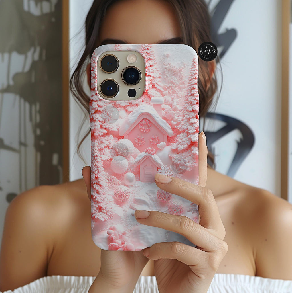 Pink Winter Forest Phone Case: Snowy Christmas Tree Holiday Cover