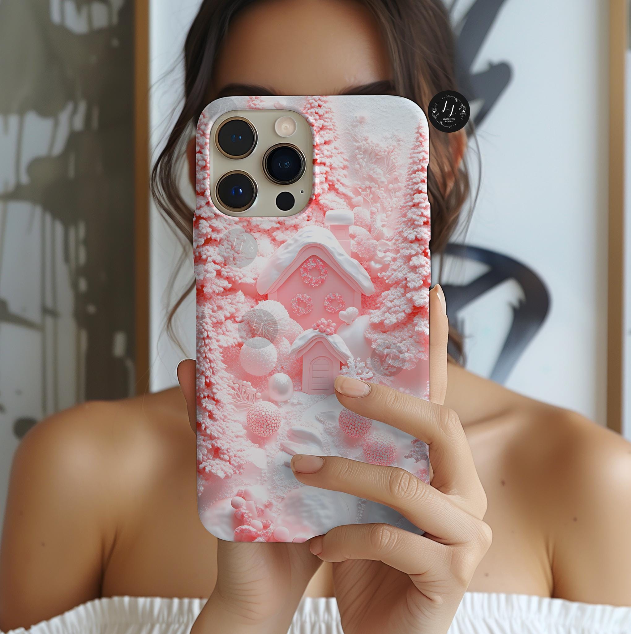 Pink Winter Forest Phone Case: Snowy Christmas Tree Holiday Cover