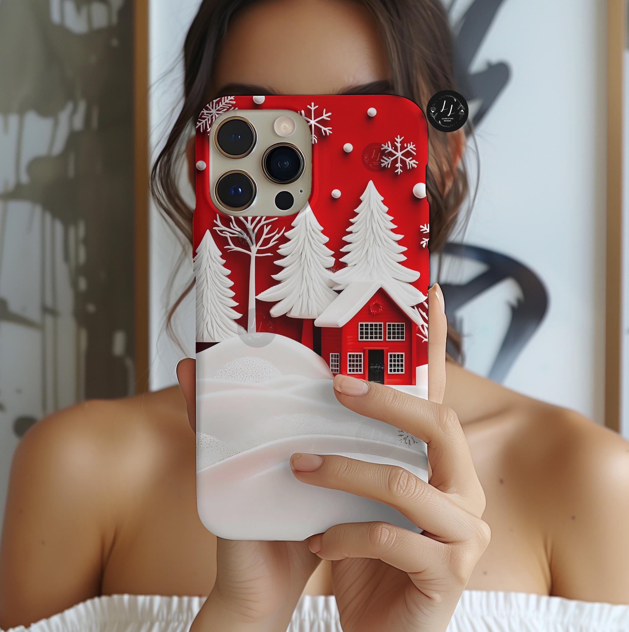 Red and White Christmas Tree Phone Case: Snowy Holiday Cover
