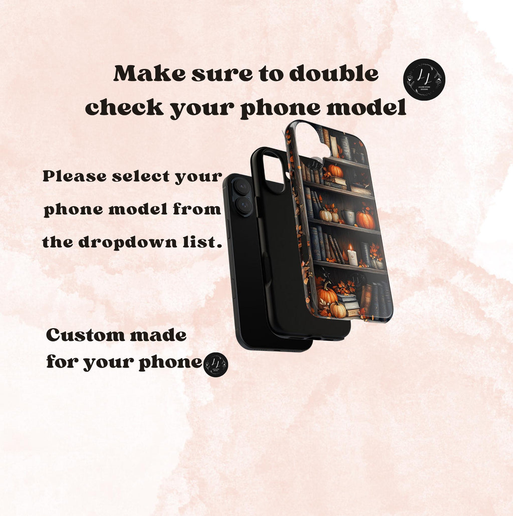 Bookish Pumpkin Fall Phone Case Brown Bookshelf Aesthetic iPhone 16 15 14 Pro Max, Galaxy S25 S24 Ultra, Pixel 9 8 Case  Autumn Gift Idea